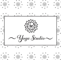 Digital png illustration of black yoga studio text on banner with flowers on transparent background