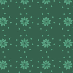 Digital png illustration of rows of green flowers with dots on green and transparent background