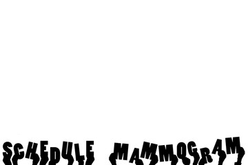 Digital png illustration of hands and schedule mammogram text on transparent background