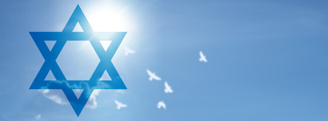 Flag of Israel on blue sky background. National holiday concept. 3d illustration