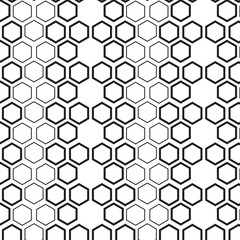 Digital png illustration of black hexagons repeated on transparent background