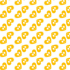 Digital png illustration of yellow smiley hearts repeated on transparent background