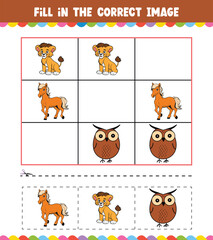 Education game for children Fill In The Correct Image with Cute Animal