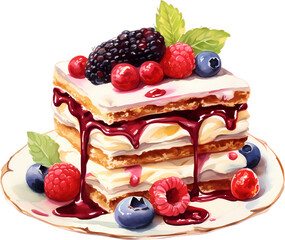 Colorful Watercolor Bakery Art - Unique Transparent Cake Clipart Design