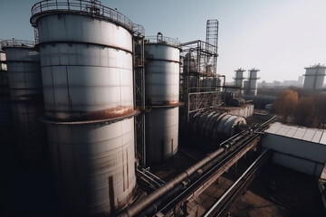 Fototapeta na wymiar Large refinery complex with lots of pipelines at daylight generative ai