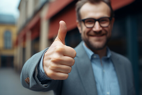 Generative AI Image of Businessman Giving a Thumb Up with Smiling Expression