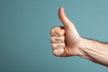 Generative AI Image of Hand Raising Thumb Up on Blue Background