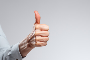 Generative AI Image of Hand Raising Thumb Up Symbolizing Approval on Isolated Background