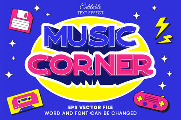 Music corner vintage retro style 3d editable vector text effect