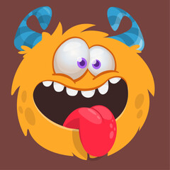 Funny cartoon monster character. Illustration of cute and happy alien creature