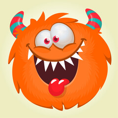Funny cartoon monster character. Illustration of cute and happy alien creature