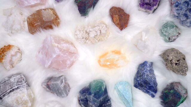 Quartz Crystals Variation Of Different Shapes And Colors For Crystal Healing Meditation And Mineral Energy Therapy light background Paning Shot