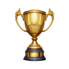 Fototapeta na wymiar Image of a golden championship cup with handles that seem to reach out against a simple white background.
