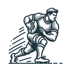 Fototapeta na wymiar icon of a rugby player in action, holding the ball and preparing to run forward