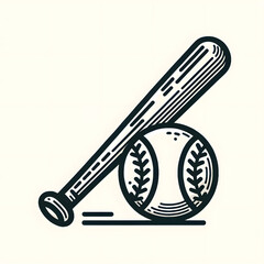  line art vector illustration of a baseball bat next to a ball