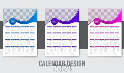  calendar 2024 week start Sunday corporate design planner template.  2024 calendar planning appointment meeting concept. Wall calendar grid in a  modern style.  - obrazy, fototapety, plakaty