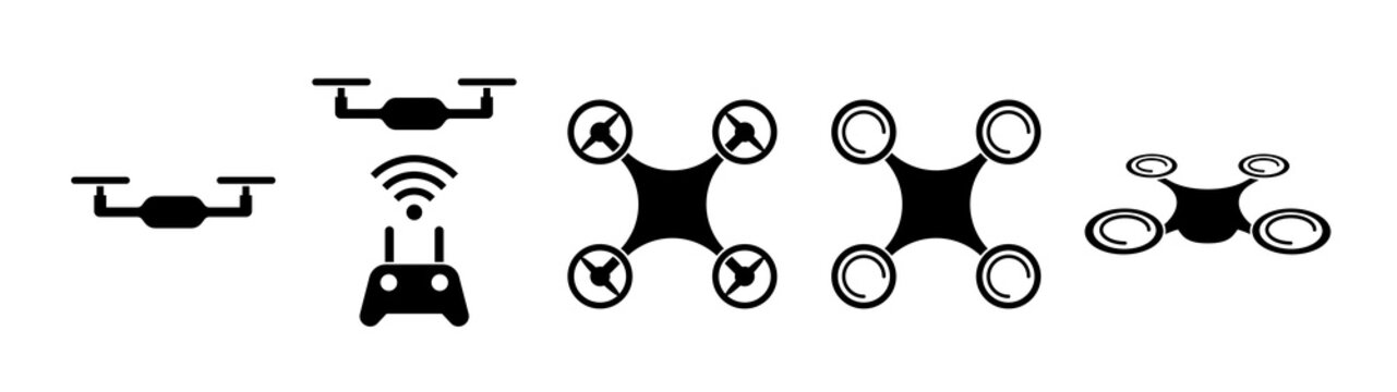 Drone solid monochrome icon set.