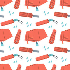 Hand drawn umbrella pattern. Cute and colorful vector umbrella seamless pattern for kids clothing and paper products