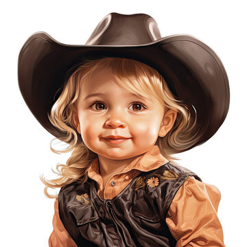 Baby cowgirl clipart character illustration dressed up in a cowboy style