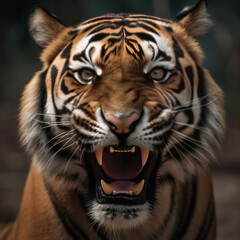 Roaring Majesty: A Close-Up of a Tiger's Face,portrait of a bengal tiger,portrait of a tiger