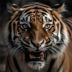 Fototapeta na wymiar Roaring Majesty: A Close-Up of a Tiger's Face,portrait of a bengal tiger,portrait of a tiger