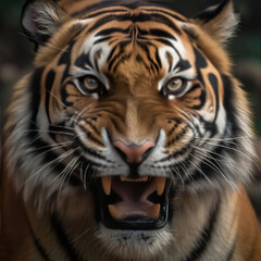 Fototapeta premium Roaring Majesty: A Close-Up of a Tiger's Face,portrait of a bengal tiger,portrait of a tiger