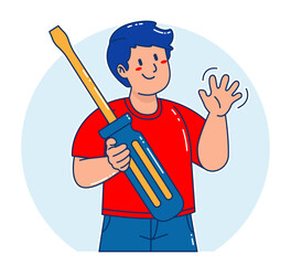 A man carries a screwdriver