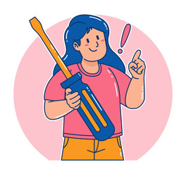 A woman carries a screwdriver