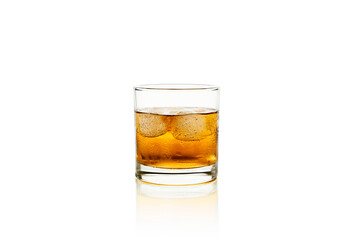 Ice Splashing into Glass with Whiskey