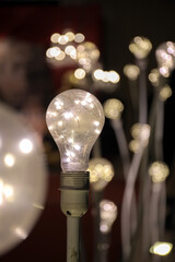 Beautiful lighting balls for wedding stage or any event decoration. Lamplight light bulbs close up...