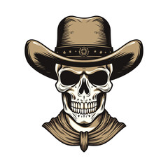  Skull with a cowboy hat, vector illustration, Generative Ai.