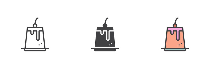Pudding with cherry different style icon set