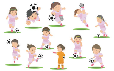 女子サッカー選手　イラストセット