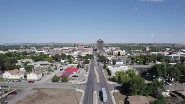 Urban Streets of Downtown Billings, Montana - Aerial Landscape with Blue Sky