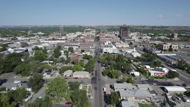 Downtown City Buildings of Billings, Montana in Summer - Aerial Drone View