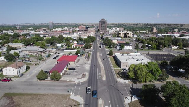 Cars on Roads in Billings City, Montana - Aerial Drone Landscape