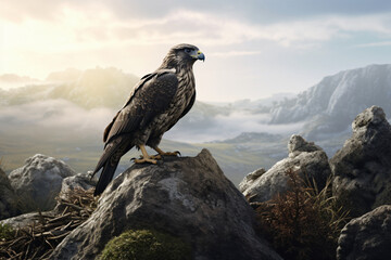 an eagle on a hill with a changing style