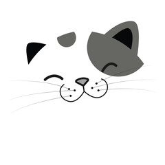 Cat Smile Face Sticker Collection, Cartoon Cat and Fluffy Kitten Face Illustration