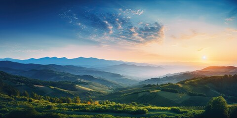 Fototapeta premium Beautiful mountain landscape with clouds floating below. Mountain landscape with clouds by Generative AI