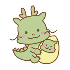 かわいい辰の親子のイラスト 主線あり