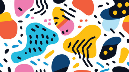 Fun colorful shape doodle seamless pattern. Creative minimalist style art background for children or trendy design with basic shapes. Simple party confetti texture, childish scribble shape backdrop.