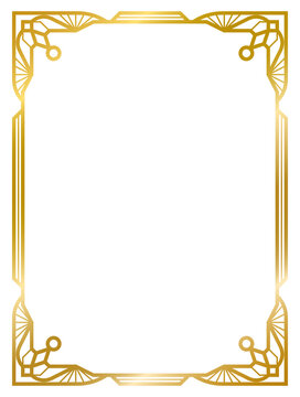  decorative frame , ornament frame , art deco gold vintage frame , line geometric frame , wedding label card png transparent background isolated on white background illustration ready to use