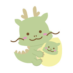 かわいい辰の親子のイラスト 主線なし