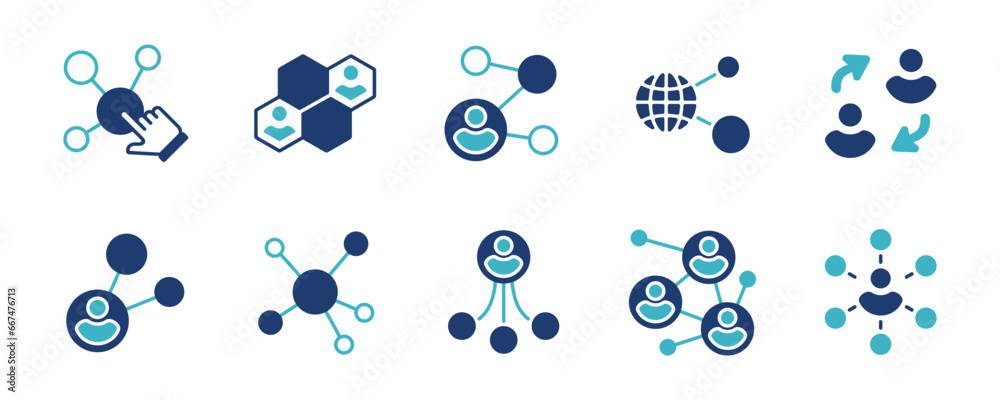 Poster abstract molecular social business network icon set community partnership connection marketing link group vector illustration for web and app