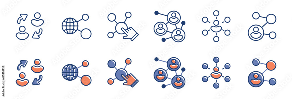 Poster business partnership network icon set company global social connection molecular symbol vector illustration marketing net group link signs design for web and app