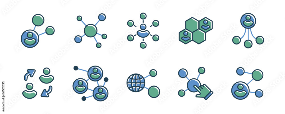 Aufkleber set of social business network icon vector molecular circle partnership connection for marketing link net symbol illustration
