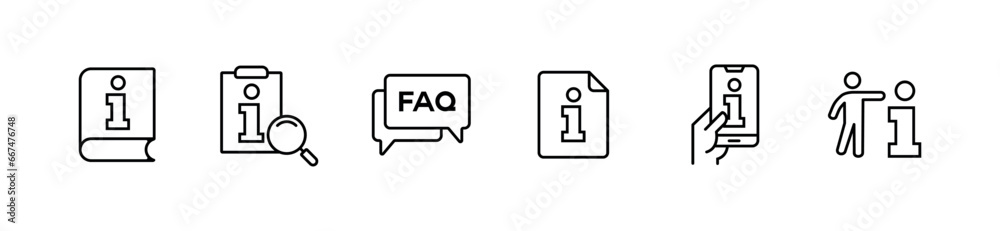 Poster set of manual instruction online reference information icon vector business guide book faq client support document info symbol illustration