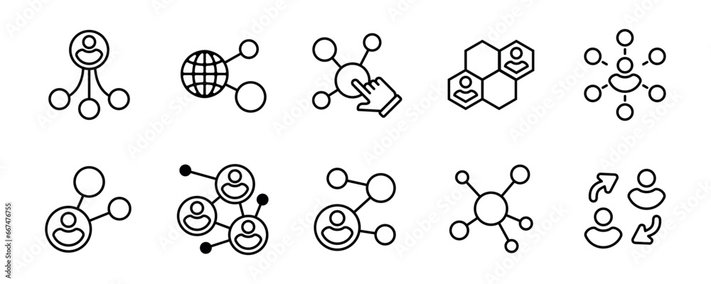 Aufkleber molecular business network icon set social community connection marketing global partnership vector 