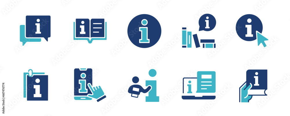 Poster client support information manual icon set user guidebook help instruction document vector illustration