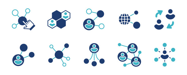 abstract molecular social business network icon set community partnership connection marketing link group vector illustration for web and app - obrazy, fototapety, plakaty